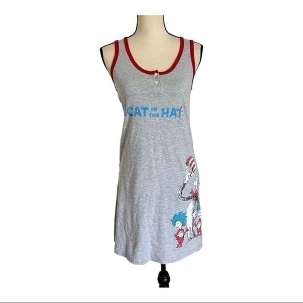 Vintage 90s The Cat In The Hat Dr Seuss Universal Studios Grey Dress Size S